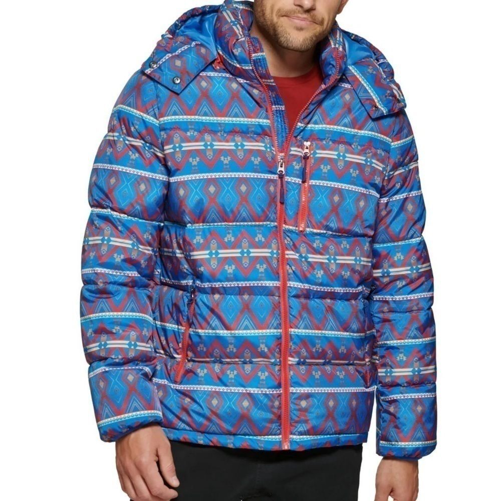 Club Room Mens Blue Water Resistant Hooded Winter Puffer Jacket Coat NWT